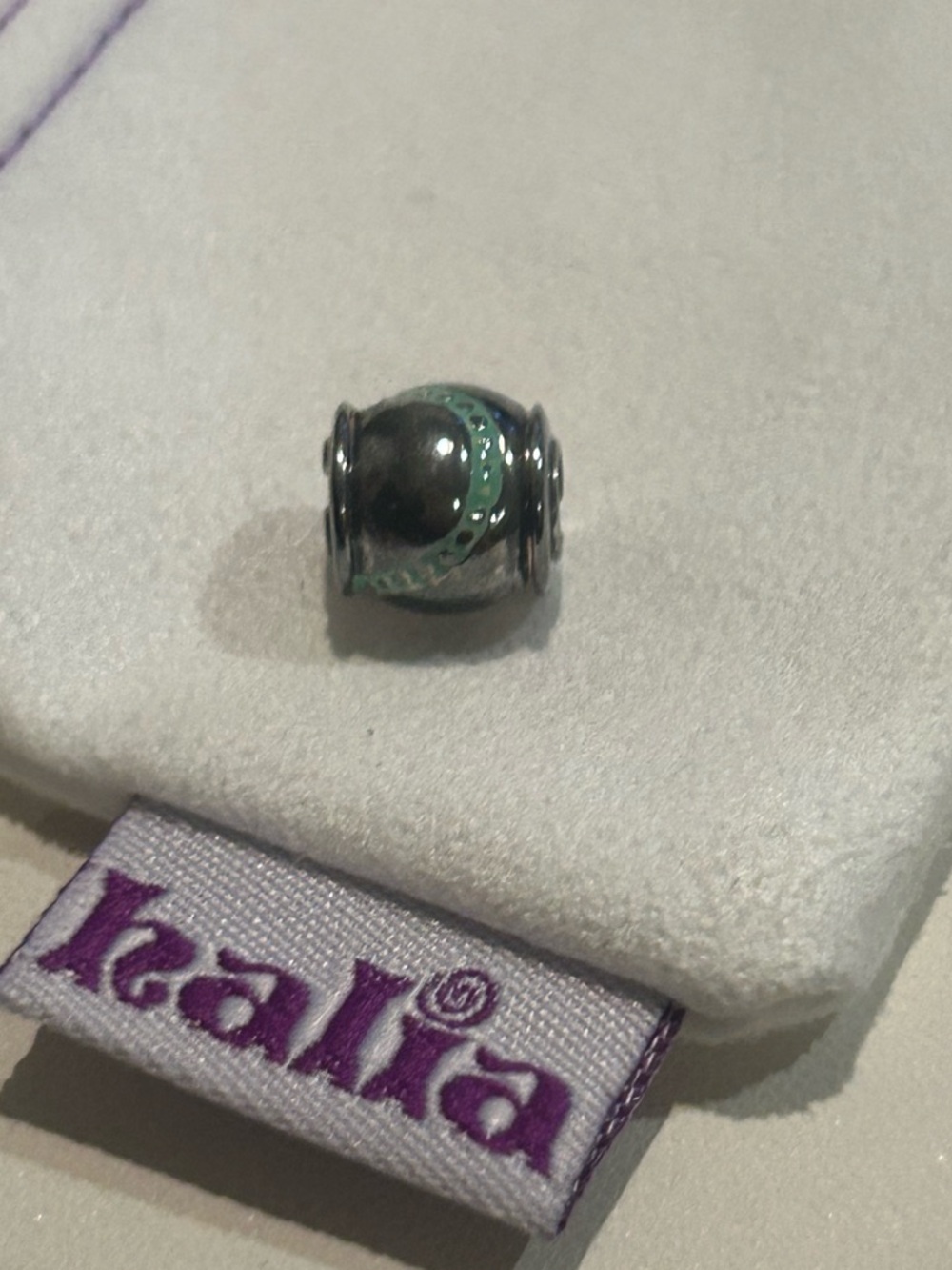 Pandora-style "Fashion Belt" Charm - Sterling Silver, light blue accent